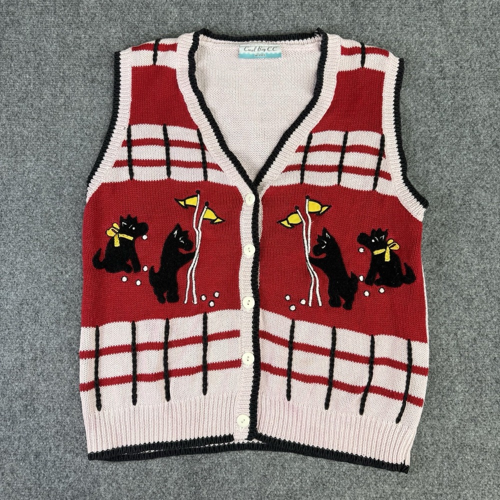 Coral Bay Golf Vest Womens M Knitted Terrier Button Front